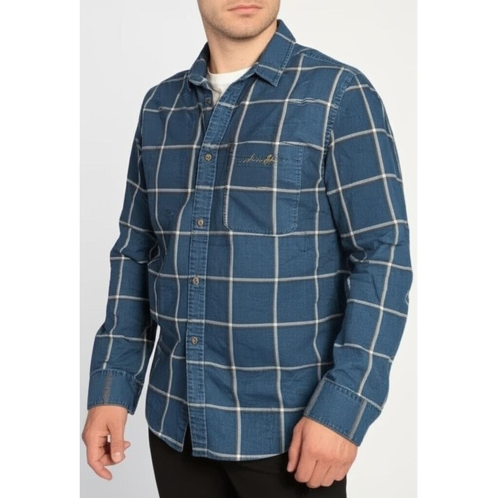 Abercrombie & Fitch Mens Blue Plaid Flannel Button Up Shirt Size M Moose Logo